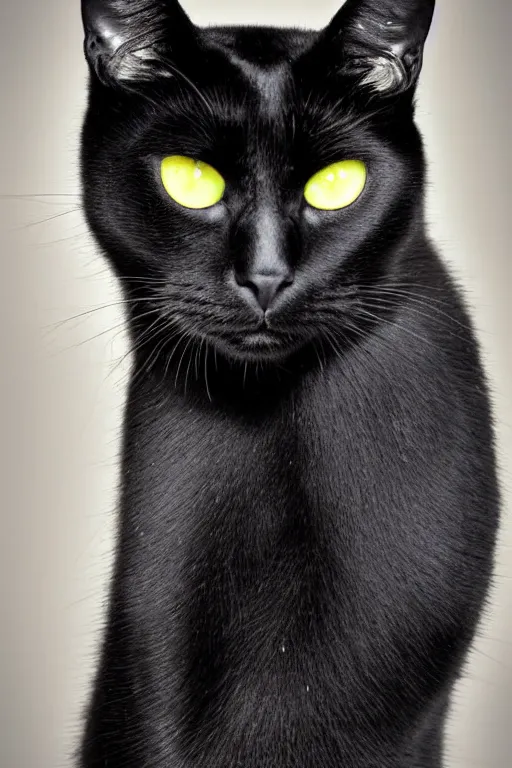 Image similar to studio photo of a black cat|green eyes