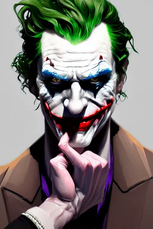 Image similar to ultra detailed portrait of the joker, sharp bone structure, extremely detailed digital painting, in the style of fenghua zhong and ruan jia and jeremy lipking and peter mohrbacher, mystical colors, rim light, beautiful lighting, 8 k, stunning scene, raytracing, octane, trending on artstation