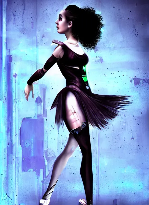 Prompt: beautiful female cyberpunk girl ballerina zeen art style