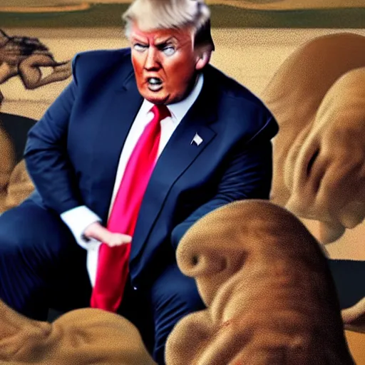 Image similar to extremely fat and angry donald trump, struggling in a tar pit, high quality photograph, extreme detail