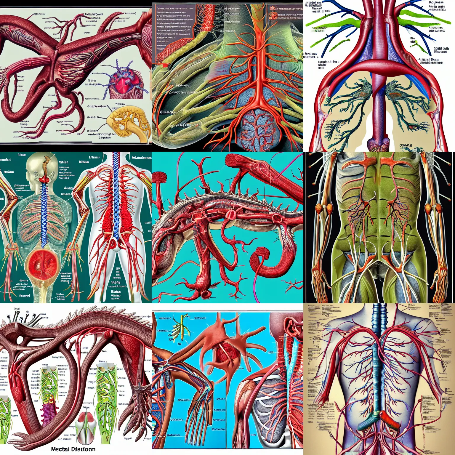 Prompt: A very detailed medical anatomical illustration of a dragon circulatory system with labels. Professional, high quality, high resolution