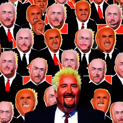 Image similar to press photo of President Guy Fieri, State of the Union Address, congress, audience, symmetrical faces!!!!, round symmetrical eyes!!!, cinematic lighting, award winning photo, press photo, kodak 2383 film, low contrast!!, (((orange))), washed out colors