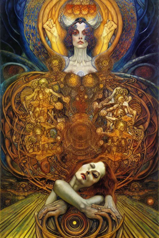 Image similar to Divine Chaos Engine by Karol Bak, Jean Delville, William Blake, Gustav Klimt, and Vincent Van Gogh, symbolist, visionary