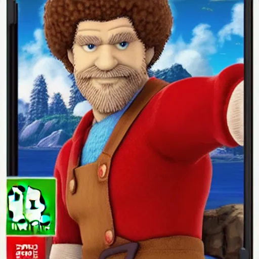 Image similar to Bob Ross as a Super Smash bros ultimate character, Nintendo switch