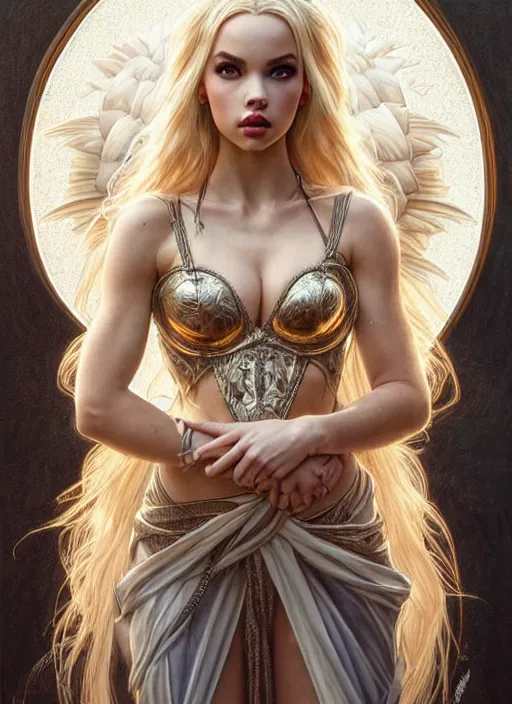 Image similar to ultra realistic illustration, a stunningly beautiful greek gothic goddess of chaos played by jordyn jones and dove cameron and margot robbie and taylor swift and megan fox and adriana lima, intricate, elegant, highly detailed, digital painting, artstation, concept art, smooth, sharp focus, illustration, art by artgerm and greg rutkowski and alphonse mucha