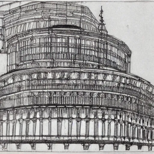 Prompt: Palast der Republik in Berlin, architectural drawing by Arthur Rackham