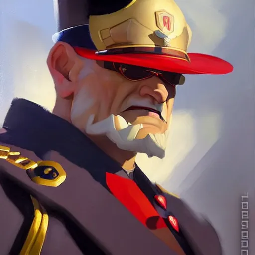 Image similar to Greg Manchess portrait painting of M. Bison as Overwatch character, medium shot, asymmetrical, profile picture, Organic Painting, sunny day, Matte Painting, bold shapes, hard edges, street art, trending on artstation, by Huang Guangjian and Gil Elvgren and Sachin Teng