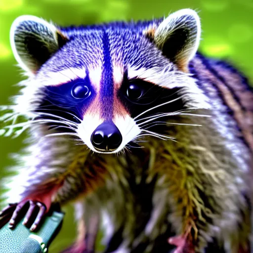 Prompt: raccoon with a sniper rifle, photo, detailed, 4 k