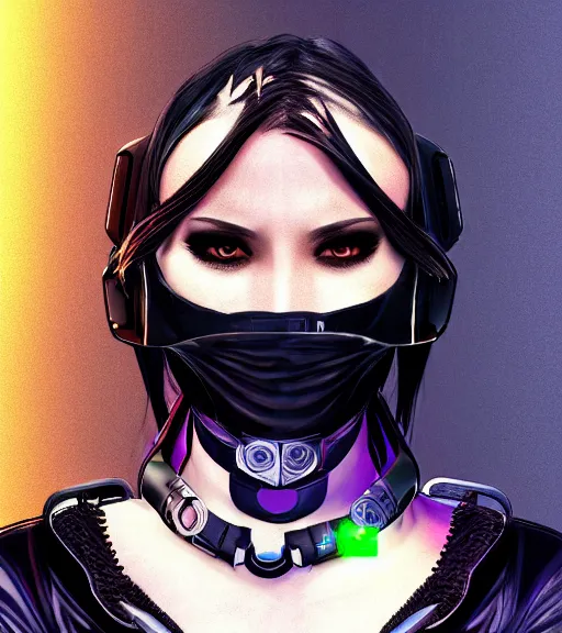 Image similar to detailed realistic female character cyberpunk wearing thick technological collar around neck, realistic, art, beautiful, 4K, collar, choker, collar around neck, punk, artstation, detailed, female, woman, choker, cyberpunk, neon, punk, collar, choker, collar around neck, thick collar, tight around neck, punk,