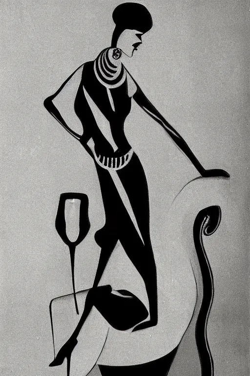 Image similar to a detailed artdeco woman in an art deco style room