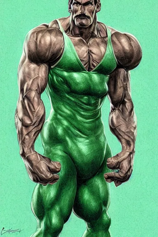 Image similar to muscular luigi wearing a green jumpsuit by ilya kuvshinov, bodybuilder ernest khalimov, super mario bros symmetrical face concept art, hyper realistic, intricate, elegent, highly detailed, digital painting, concept art, smooth, sharp, focus, illustration, art by artgerm and greg rutkowski and alphonse mucha, artstation