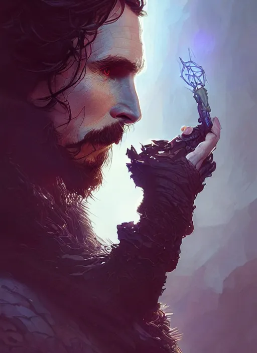 Image similar to christian bale as oscar diggs, intricate, d & d, wizard, powerful, fantasy, art nouveau, digital painting, trending on artstation, sharp focus, wide shot, illustration, global illumination, ray tracing, art by artgerm and greg rutkowski and ruan jia