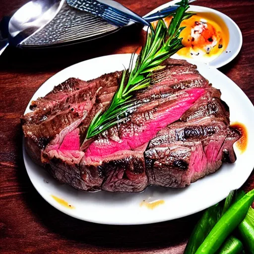Prompt: high resolution photo of rib eye steak, michelin star, very tasty, food photography, instagram!!, trending