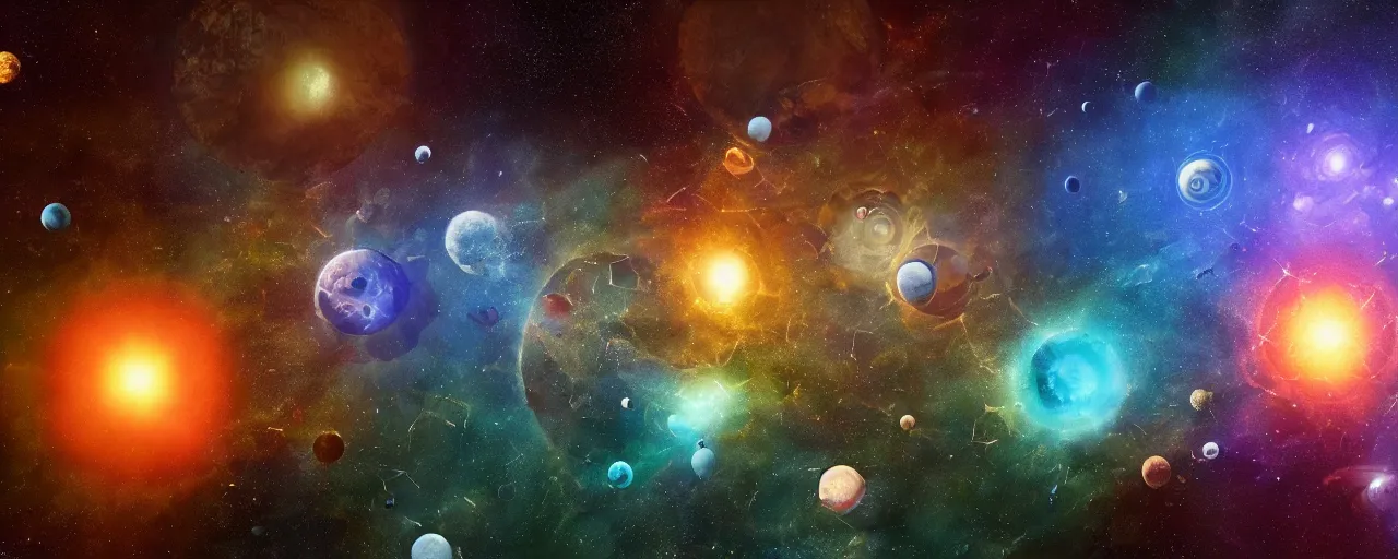 Prompt: a hexagon universe with hexagon shaped planets, hexagon lens flares, hexagonal stones, atmospheric composition, oil painting, masterpiece, fantastic, 8K HD Resolution, High quality image