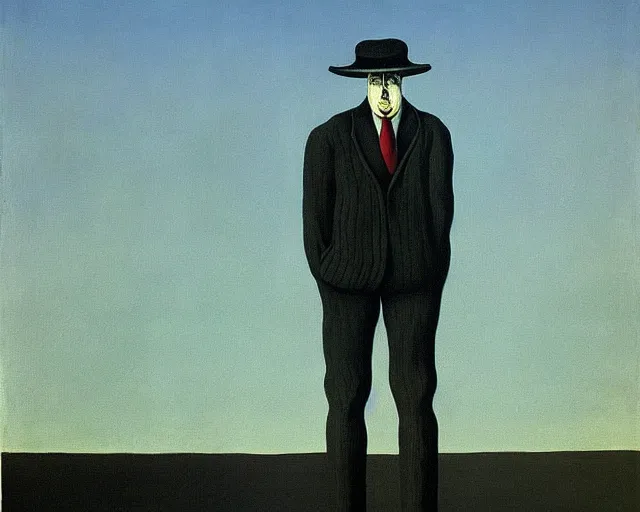 Prompt: Terrifying, disturbing painting by Magritte