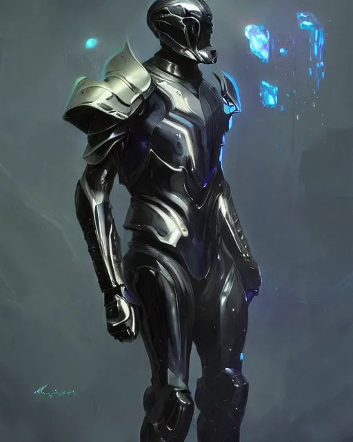 Image similar to character concept of iridescent sinewy smooth muscular male sleek glossy indigo black pearlescent onyx scifi armor with smooth black featureless helmet, by greg rutkowski, mark brookes, jim burns, tom bagshaw, magali villeneuve, trending on artstation