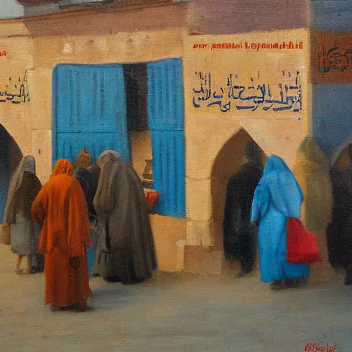 Image similar to market in old samarkand, oil painting