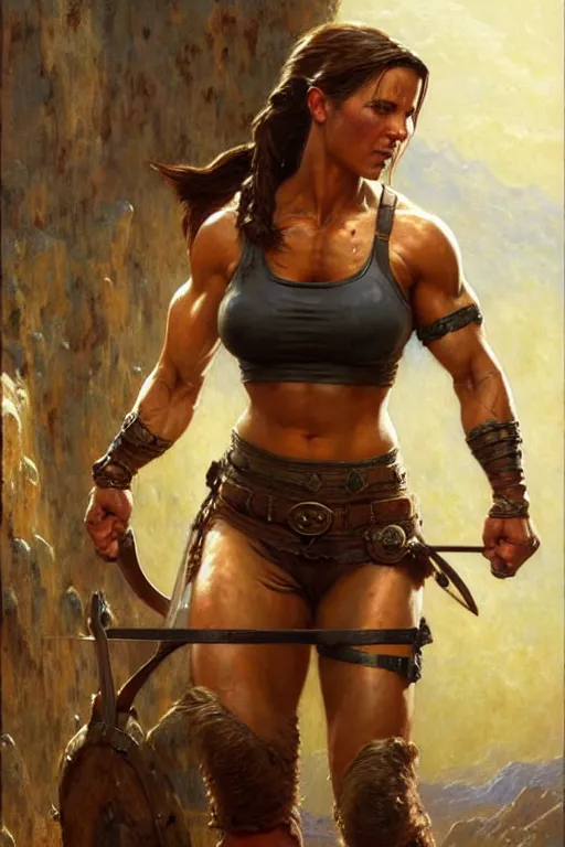 Prompt: muscular sweat lara croft wearing viking armor, highly detailed painting by gaston bussiere, craig mullins, j. c. leyendecker 8 k