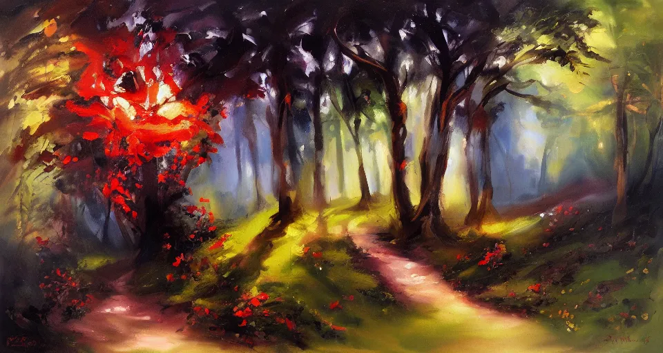 Prompt: Enchanted and magic forest, by Emilia Wilk