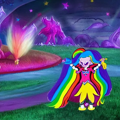 Prompt: Rainbow Brite fights Murky and Lurky