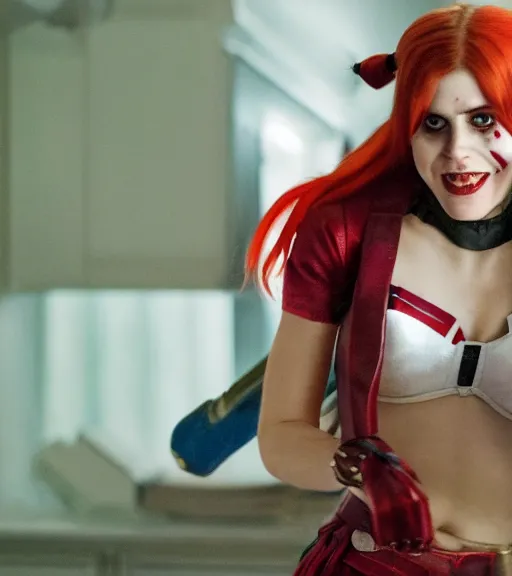 Image similar to film still of alexandra daddario as harley quinn