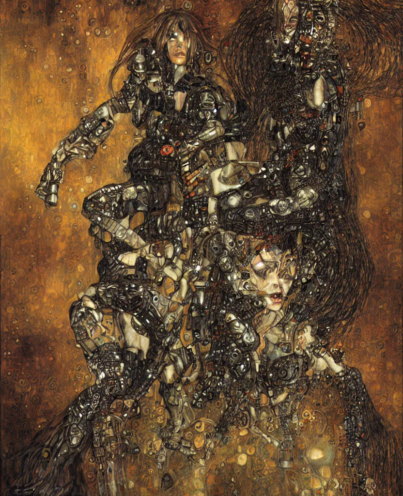 Prompt: cybernetic female supersoldier armed with laser rifle battling demon, intricate detail, klimt, royo, whealan,