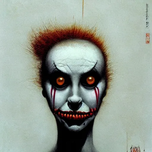 Image similar to evil female clown by Beksinski