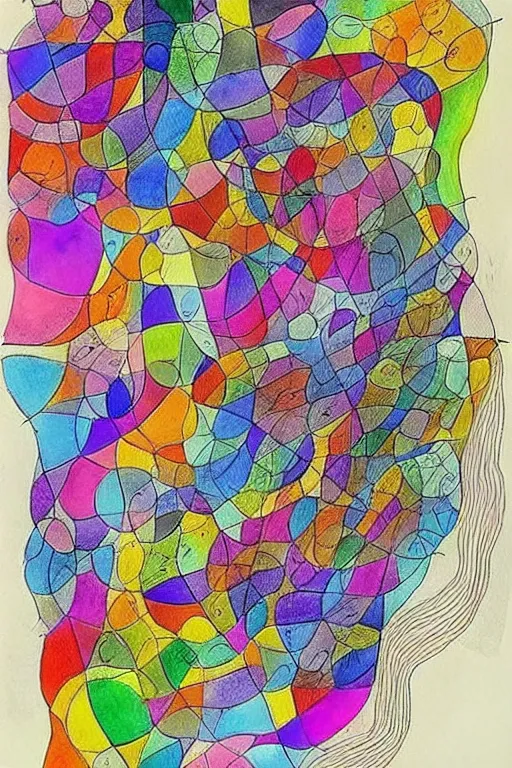 Image similar to a beautiful abstract yet intricate map drawn in pen by Sunil Das, overlayed by abstract watercolor painting by Paul Klee, Georgia O'Keefe, Joan Miro. Trending on Artstation.