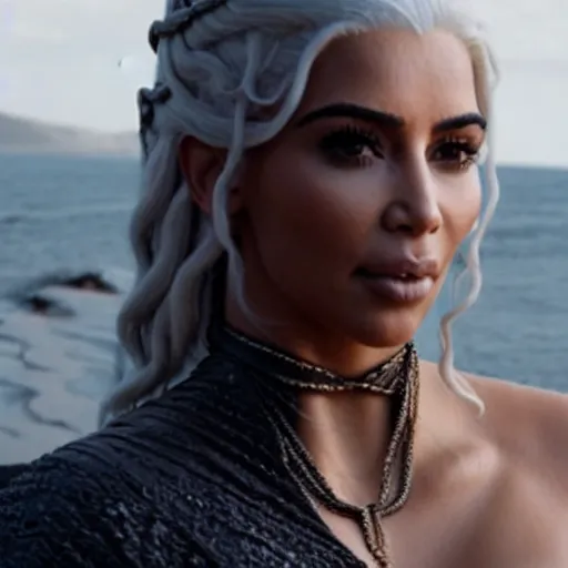 Image similar to A still of Kim Kardashian as Daenerys Targaryen