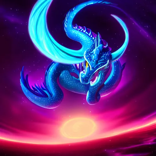 Prompt: aurelion sol dragon in the cosmos staring at the viewer ultra realistic photo