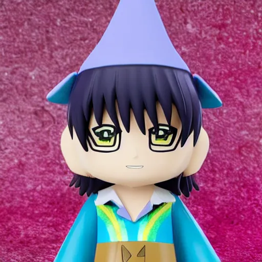 Image similar to a wizard with a rainbow wizard hat vinyl figure, anime style, nendroid