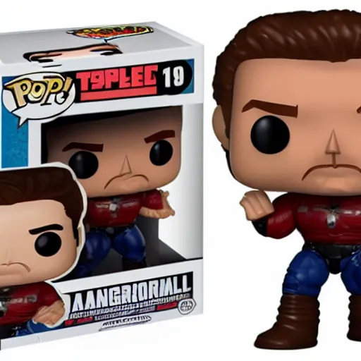 Prompt: schwarzenegger in total recall 1990 funko pop figure