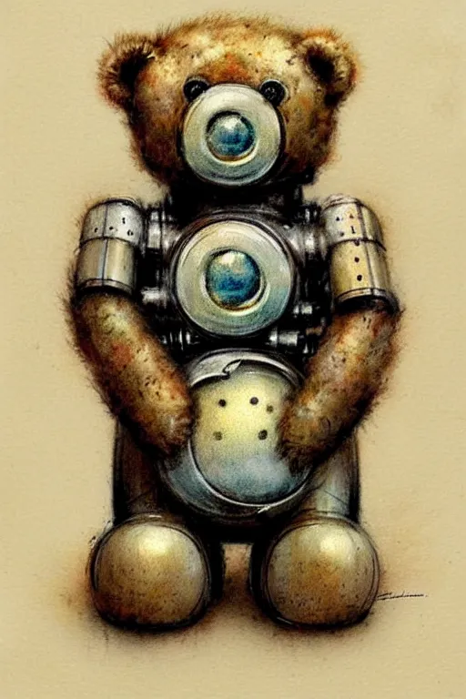 Image similar to ( ( ( ( ( 1 2 0 5 0 s retro science fiction cute robot teddy bear. muted colors. ) ) ) ) ) by jean - baptiste monge!!!!!!!!!!!!!!!!!!!!!!!!!!!!!!