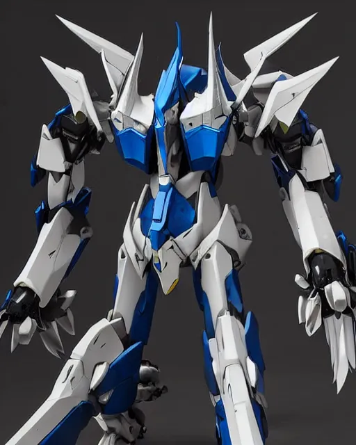 Image similar to futuristic wolf mecha!! azure details! wolf armor! wolf helmet! 8 k hd resolution, barbatos gundam, bandai box art, zoids, makoto kobayashi, frank gehry, raymond swanland, unreal engine 5! octane render! cgi!