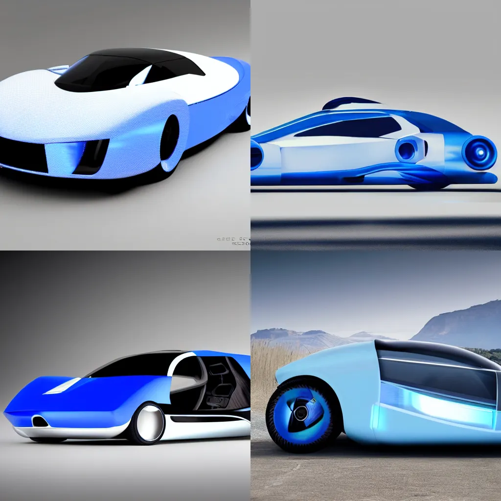 Prompt: Futuristic car blue-white designed by greg rutkowsky