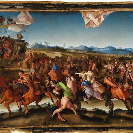 Image similar to all terrain vehicle race, renaissance composition