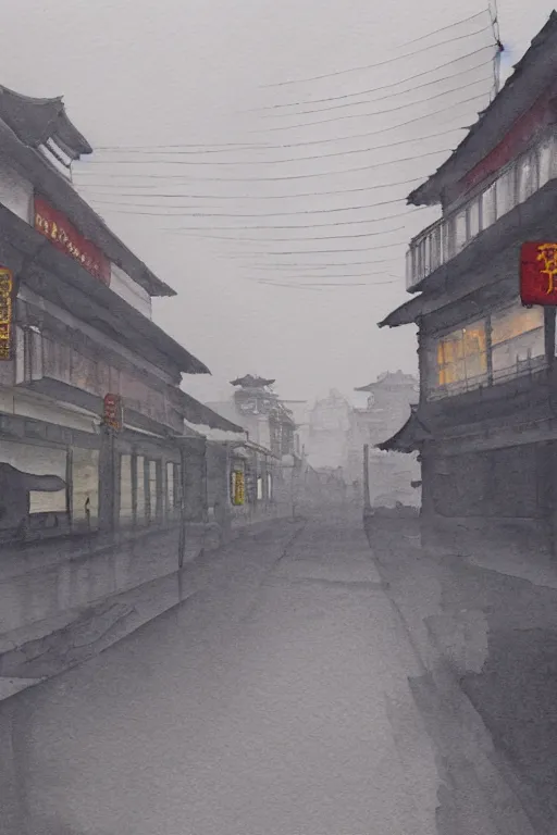 Image similar to A watercolor depicting an empty Shanghai Wujiaochang, gloomy weather, high contrast, smooth, by Joseph Zbikowicz, 8k