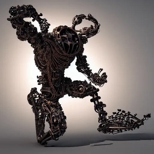 Prompt: a highly detailed photograph of a cyborg, biomechanical sculpture, mandelbrot fractal, intricate, ornate, elegant, luxurious, beautifully lit, ray traced, octane 3D render in the style of Gerald Brom and Ted Nasmith - H 1280