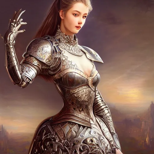 Image similar to a masterpiece ultrarealistic ultradetailed portrait of beautiful full armored knight princess baroque renaissance. medium shot, intricate, elegant, by stanley artgerm lau, wlop, rossdraws, james jean, andrei riabovitchev, marc simonetti, background by james jean, light by julie bell, porcelain skin. global illumination. vfx