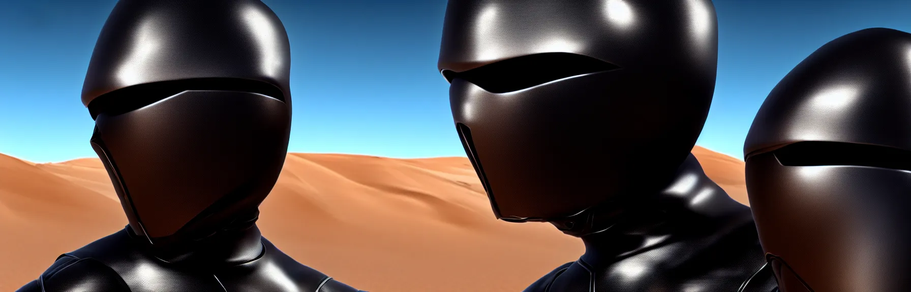 Image similar to closeup of a person in a black high tech dune stillsuit, in the desert, intricate and epic concept art, highly detailed, 8k, cinematic, sharp focus