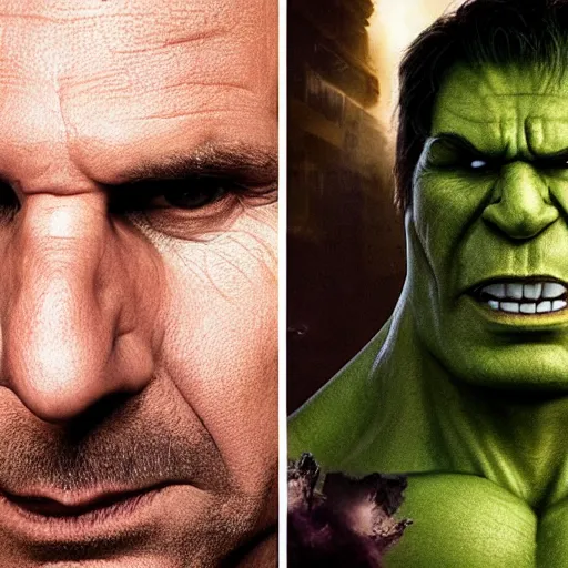 Prompt: if Ralph Fiennes was The Hulk, cinematic, epic, cool, photo realistic, 4k, high detail