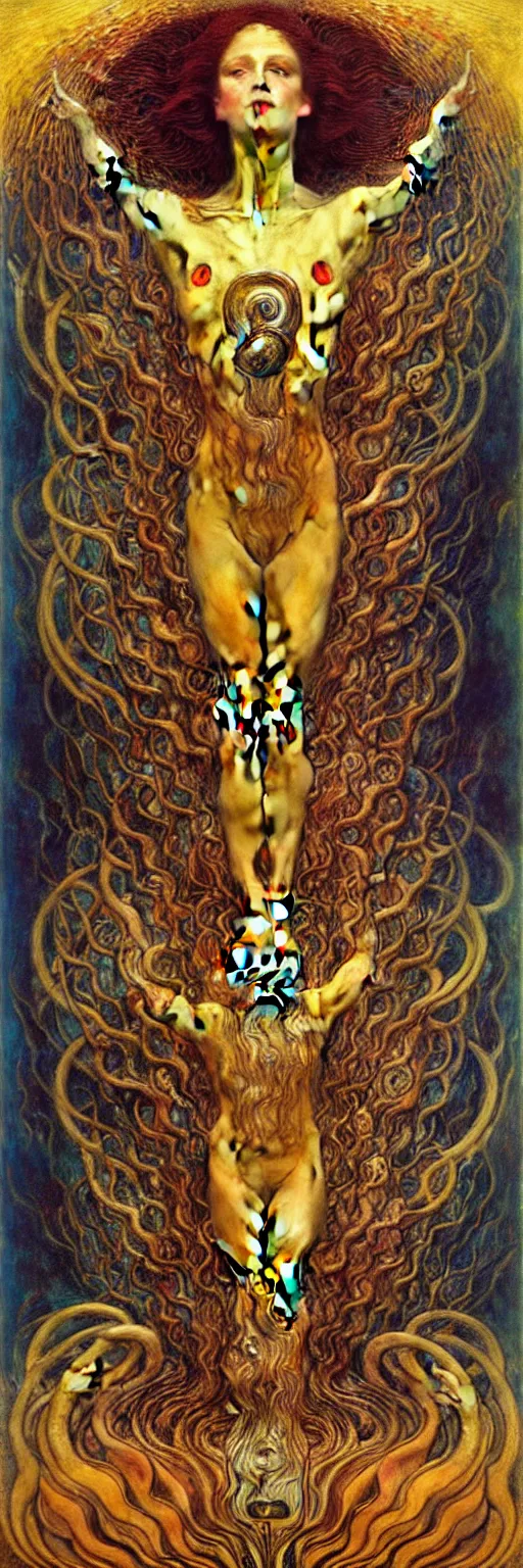 Prompt: Eternal Divine God of Chaos Love by Karol Bak, Jean Delville, William Blake, Gustav Klimt, and Vincent Van Gogh, symbolist, visionary