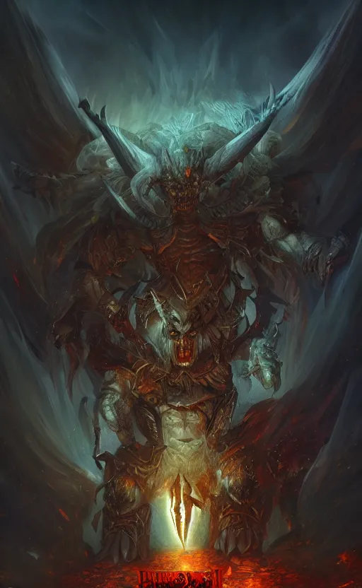 Image similar to Demon berserker, portrait, Path of Exile, Diablo, Magic the Gathering, fantasy, cinematic lighting, centered, symmetrical, highly detailed, digital painting, Artstation, concept art, smooth, sharp focus, epic composition, 8k