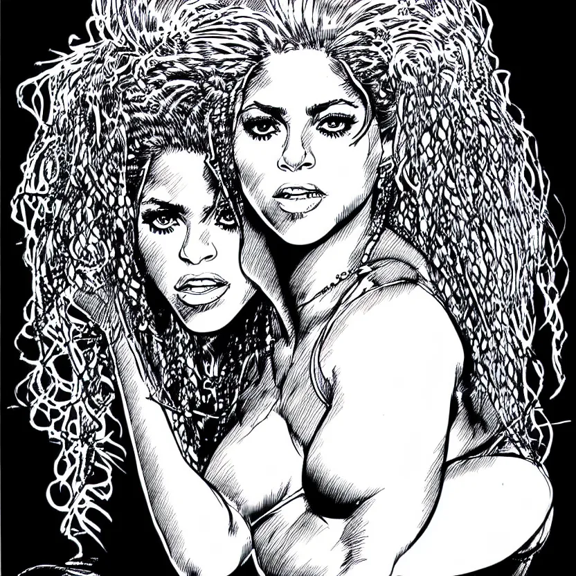 Image similar to portrait of shakira in the style of marc silvestri pen and ink drawing, high detail