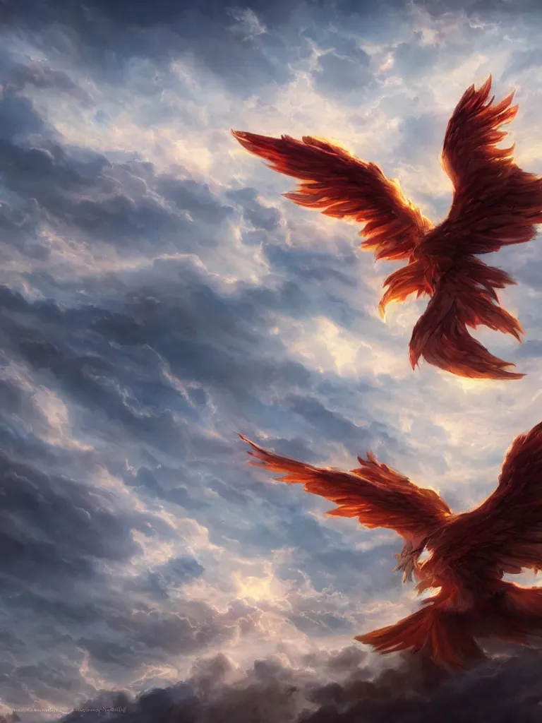 Image similar to A phoenix soaring in the clouds, fantasy matte painting，cg concept design， rich colors, high details，light effect，trending on cgsociety and artstation，8kHDR，