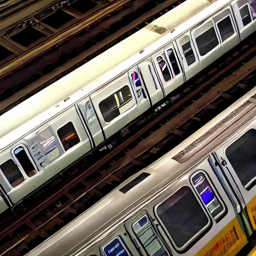 Prompt: esoteric symbols written on NYC subway cars 8k high level of details photo realistic