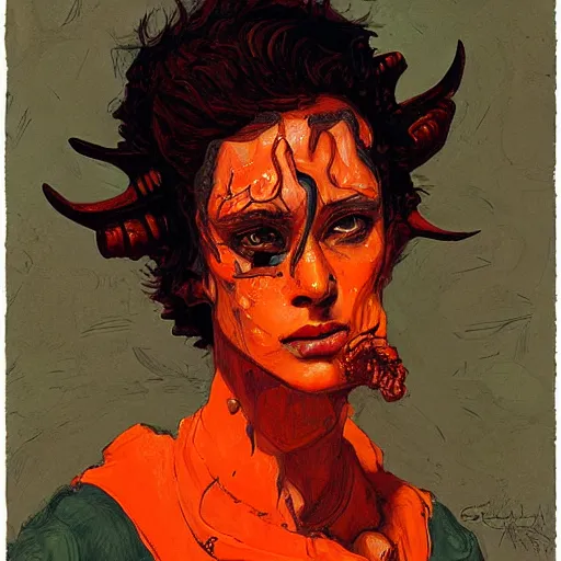 Image similar to portrait of orange cthulhu by greg rutkowski in the style of egon schiele