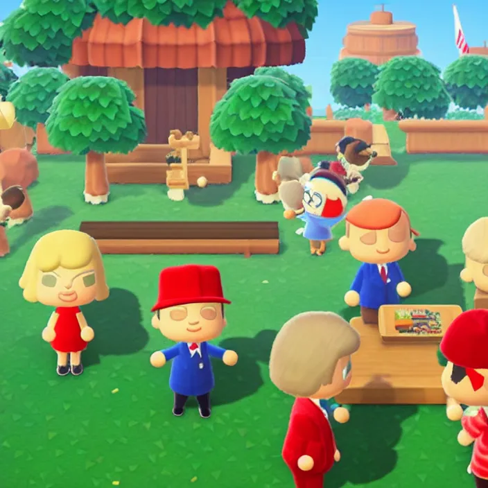 Image similar to donald trump in animal crossing, game screenshot