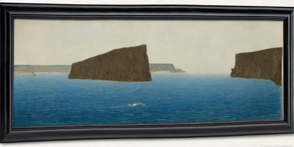 Prompt: black cliffs over water by Fernand Khnopff