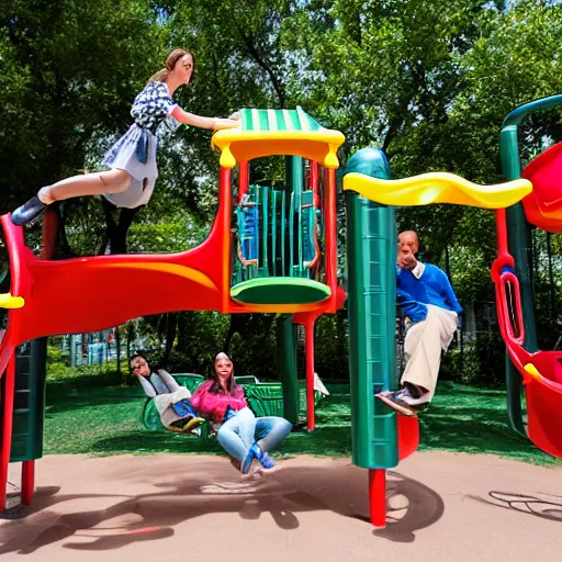 Prompt: corporate employees having fun in a playground.